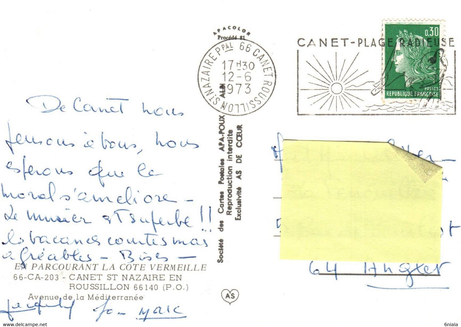 9726 CANET Saint Nazaire Avenue De La Méditerranée (voitures)  (1973) (recto-verso) 66 Pyrénées Orientales - Canet En Roussillon