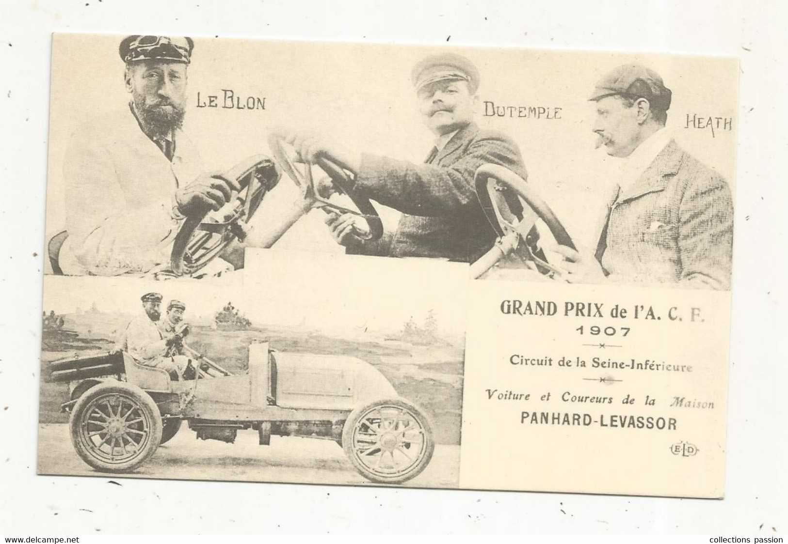 Cp , Reproduction , Sport Automobile ,  Vierge , Grand Prix De L' A.C.F. ,1907 , PANHARD-LEVASSOR ,ed. Cecodi - Rally