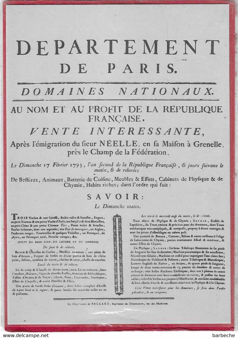 DEPARTEMENT DE PARIS DOMAINES NATIONAUX - Histoire