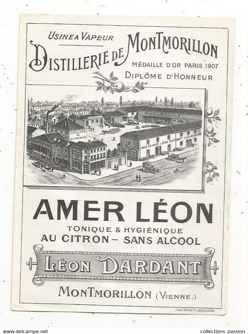 étiquette , AMER LEON ,au Citron ,sans Alcool , Distillerie De MONTMORILLON , Vienne - Autres & Non Classés