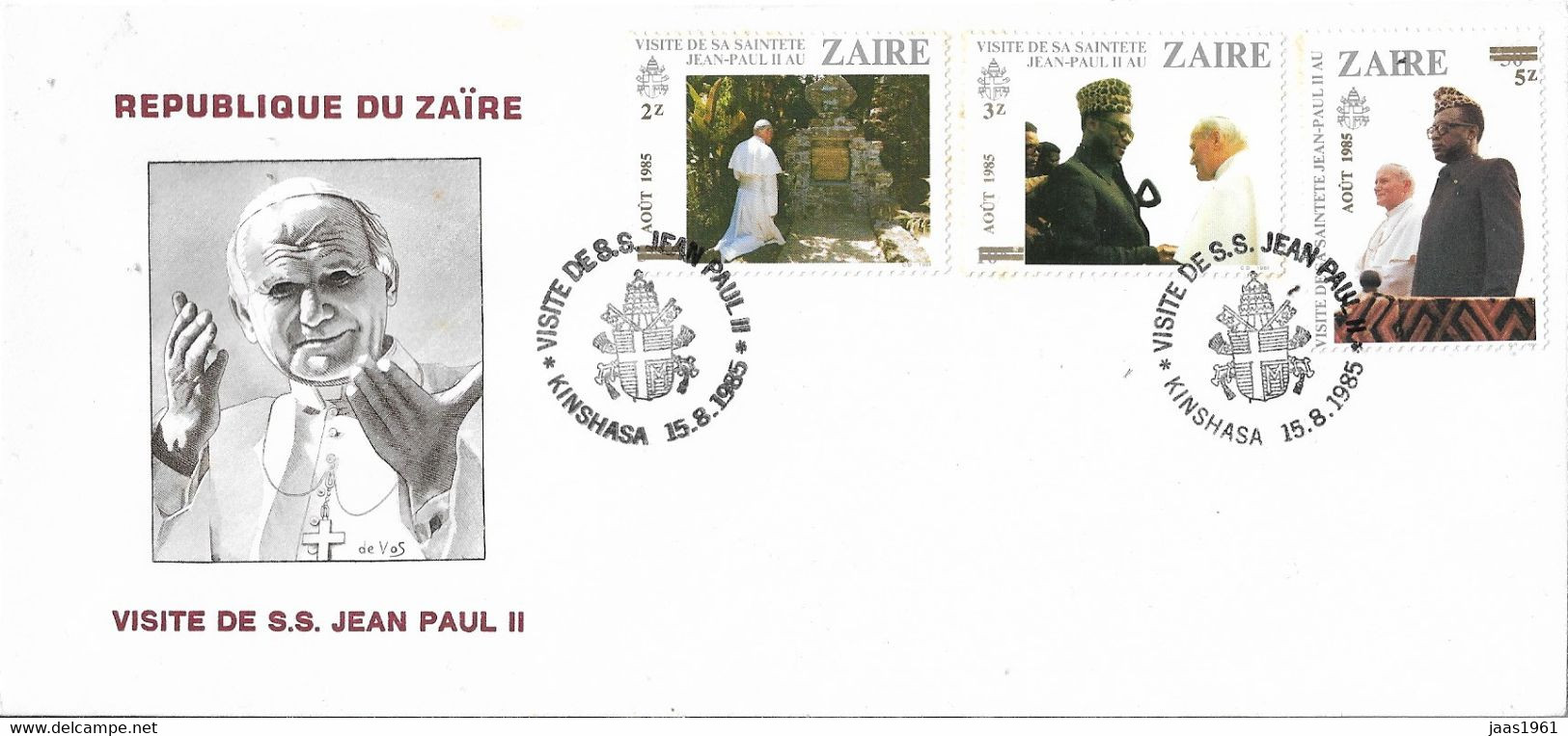 ZAIRE. FDC. VISIT OF POPE JOHN PAUL II. KINSHASA 1985 - 1980-1989