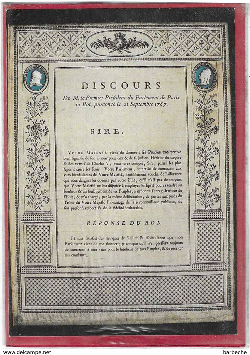 DISCOURS DE M, LE PRESIDENT DU PARLEMENT DE PARIS AU ROI PRONONCE LE 21 SEPTEMBRE 1787 - Histoire