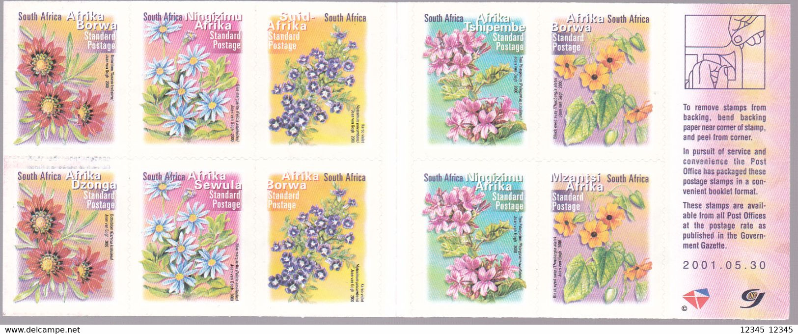 Zuid Afrika 2000, Postfris MNH, Flowers (Institute For The Blind) 2001.05.30 - Libretti