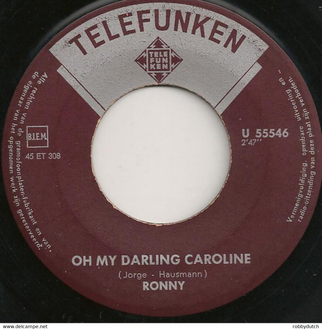 * 7" *  Ronny - Oh My Darling Caroline / Lu La Lu  (Holland 1968) - Otros - Canción Neerlandesa