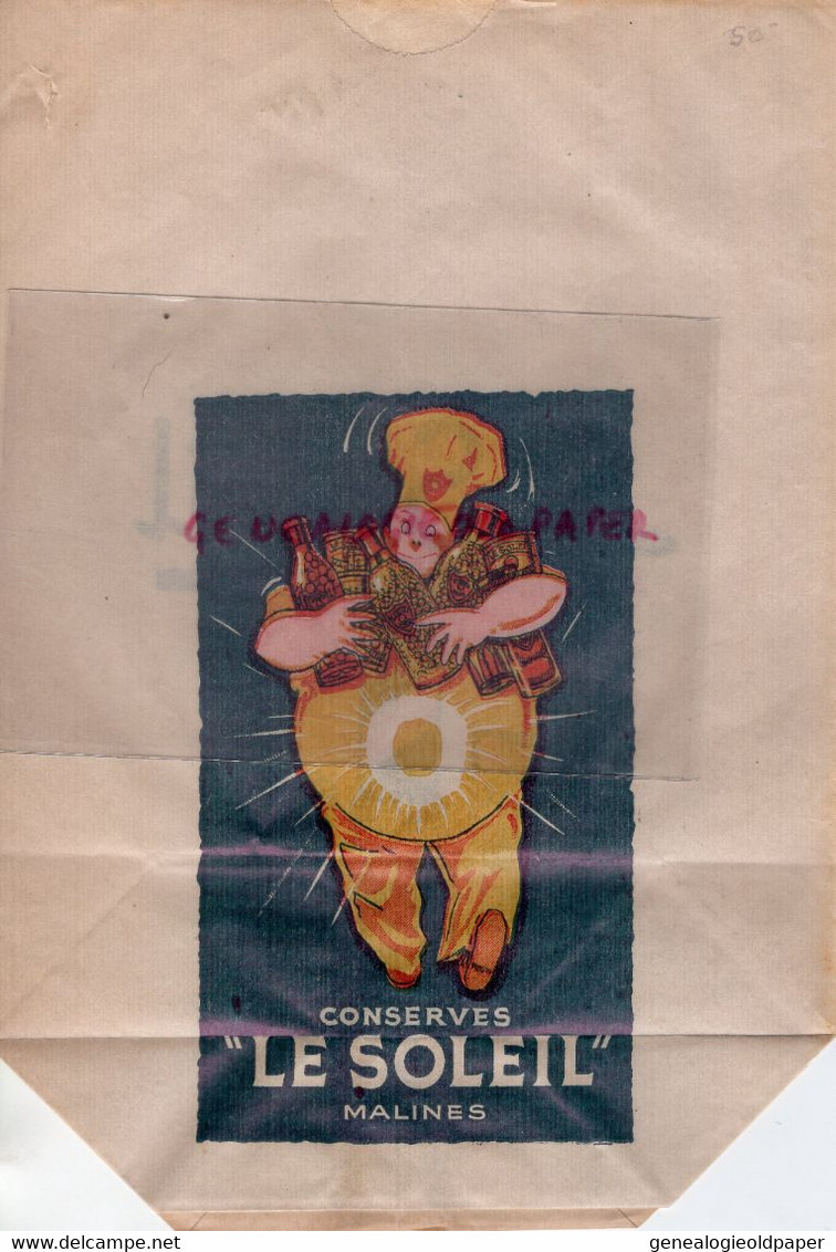 BELGIQUE - MALINES- RARE POCHETTE SAC PAPIER-CONSERVERIE FABRIQUE CONSERVES ALIMENTAIRES LE SOLEIL- - Levensmiddelen