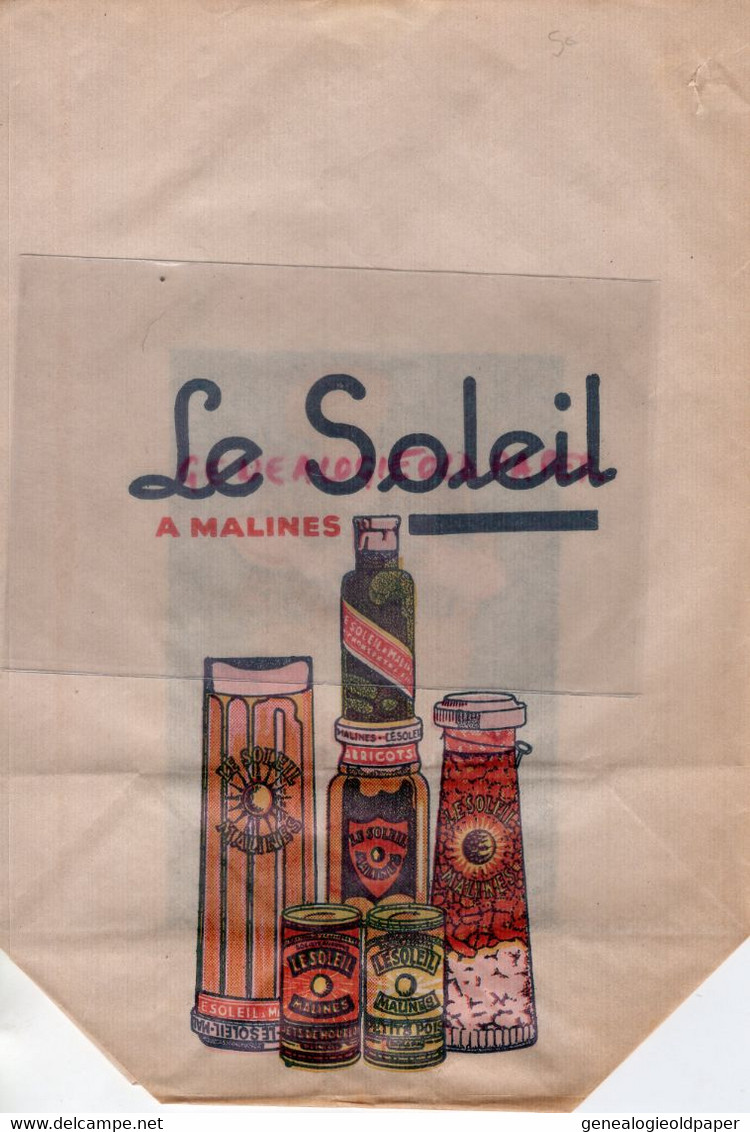 BELGIQUE - MALINES- RARE POCHETTE SAC PAPIER-CONSERVERIE FABRIQUE CONSERVES ALIMENTAIRES LE SOLEIL- - Lebensmittel