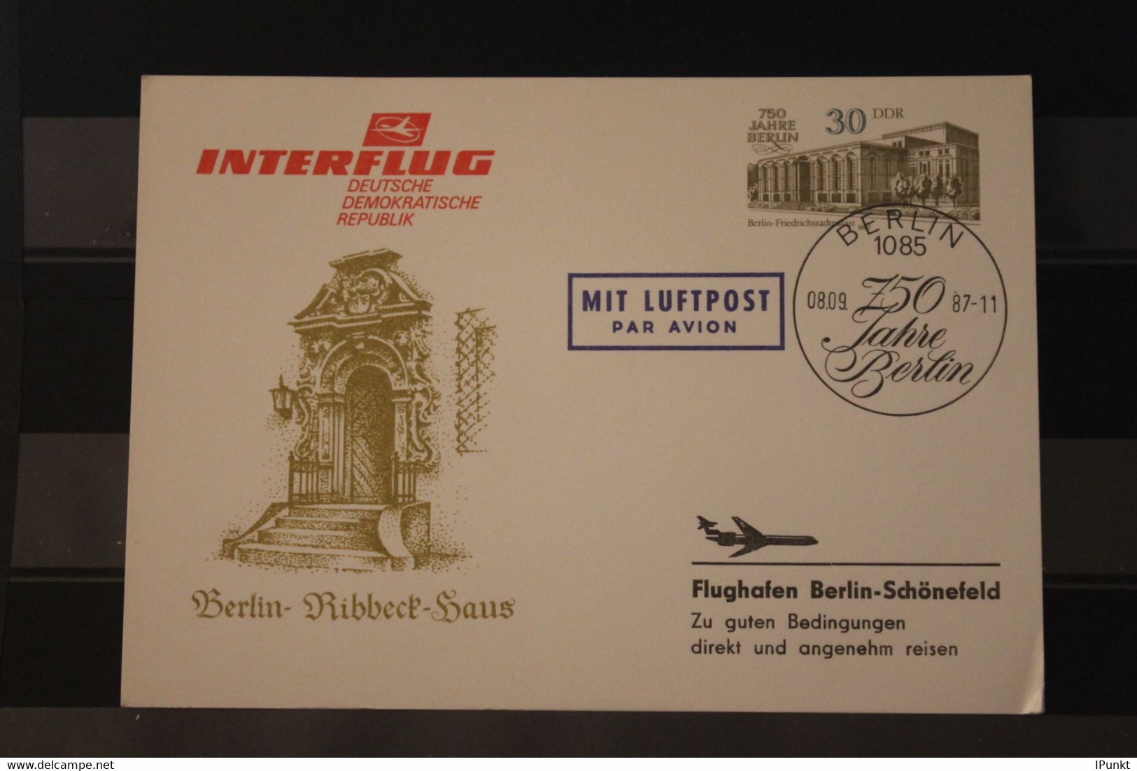 DDR 1987; Ganzsache 750 Jahre Berlin Mit Interflug-Zudruck - Cartes Postales Privées - Oblitérées