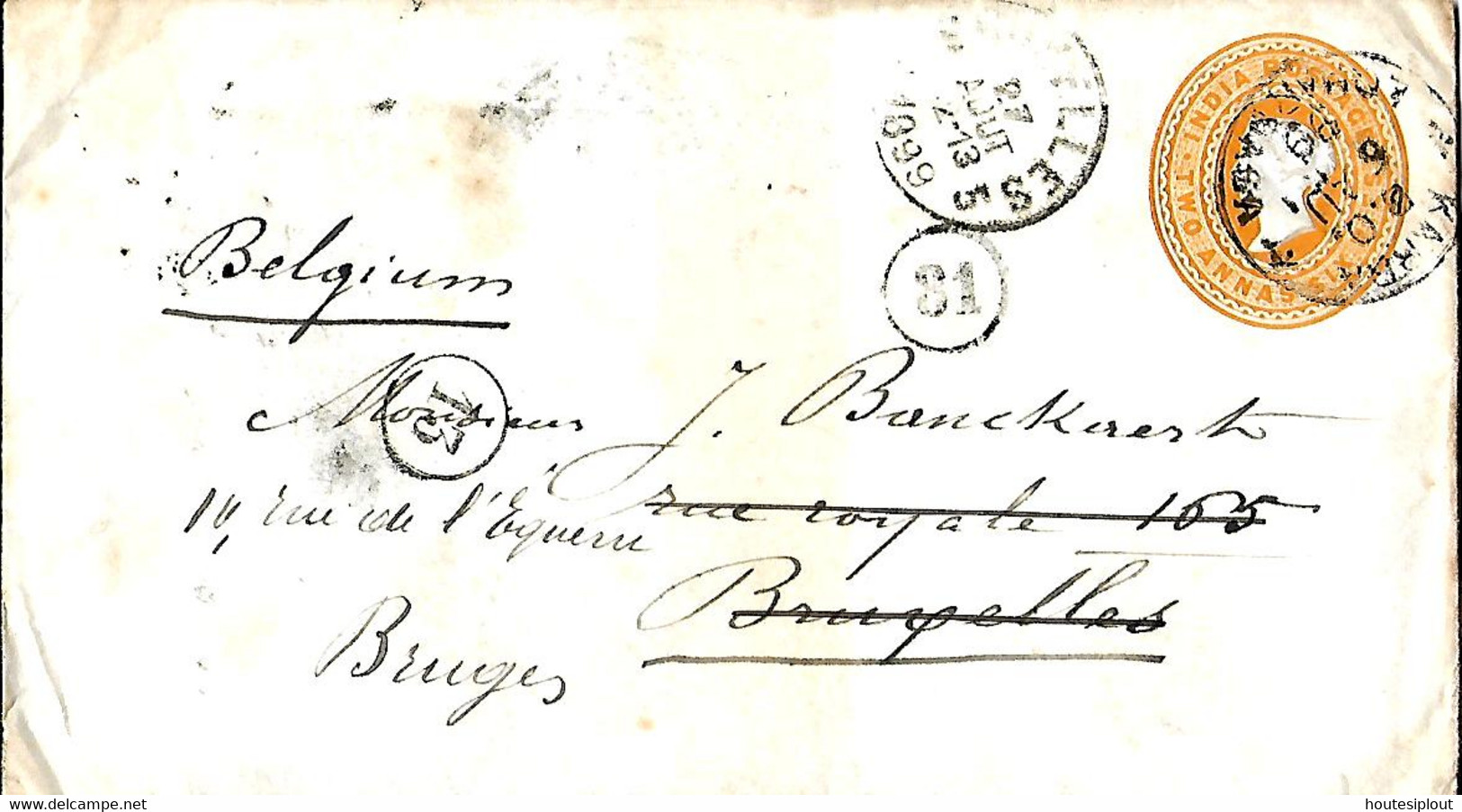 India. Env.  E 17 (Jain) Karra > Bruxelles > Brugge  6/8/99 - 1882-1901 Impero