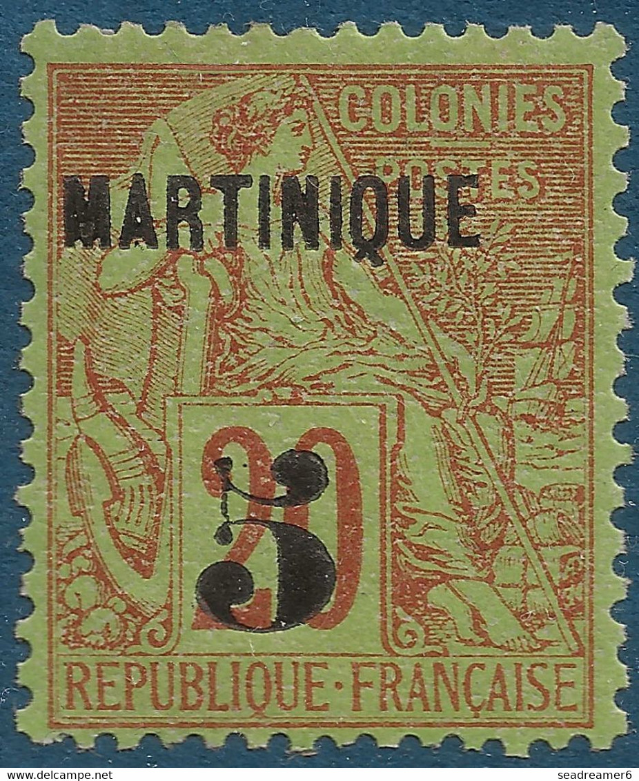 FRANCE Colonies Martinique N°1* 5c Sur 20c Brique Sur Vert (t : 6250)  Signé CALVES - Neufs