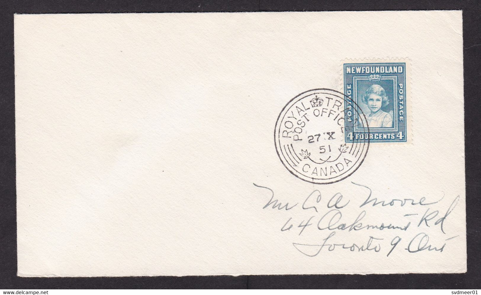 Canada - Newfoundland: Cover, 1951, 1 Stamp, Princess, Cancel Royal Train Post Office (traces Of Use) - Altri & Non Classificati