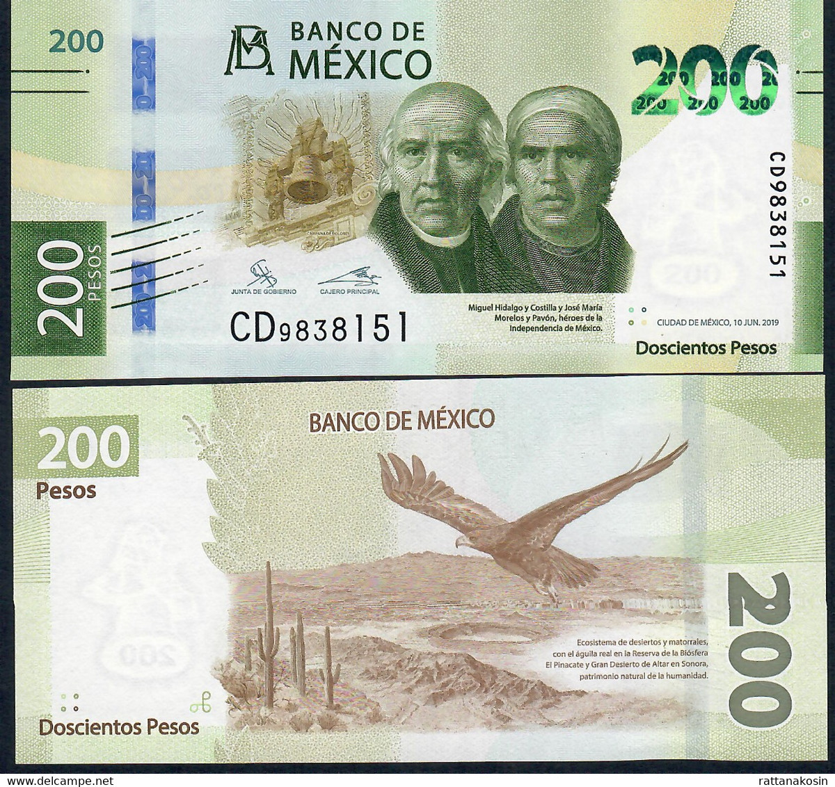 MEXICO NLP 200 Pesos 10.6.2019 Issued 2020  #CD  UNC. - Mexique