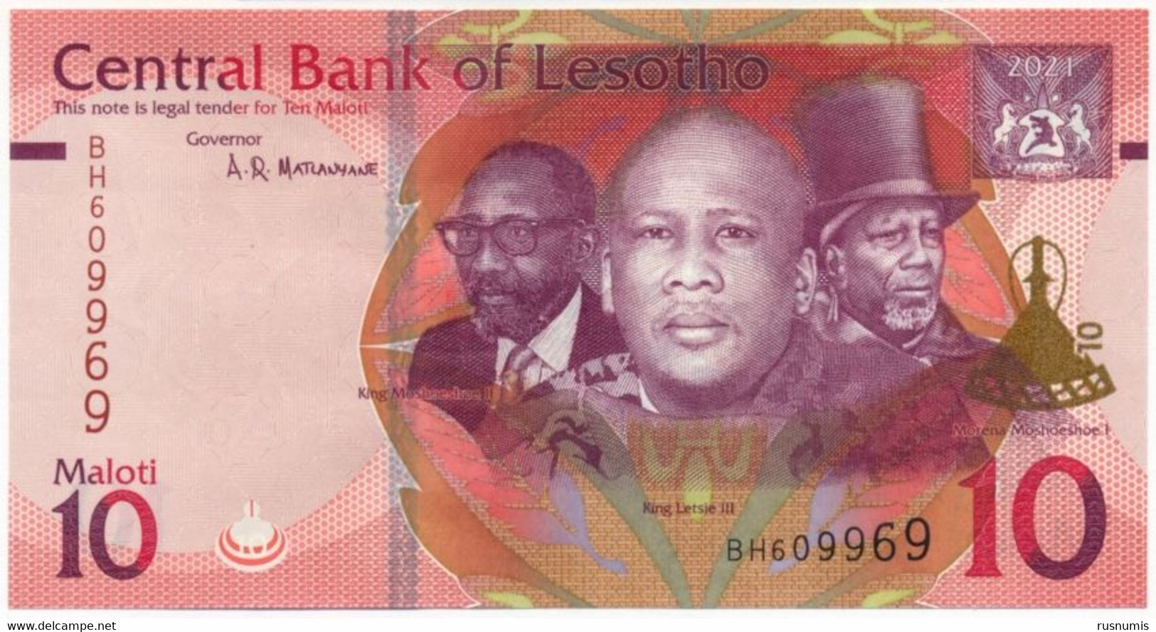 LESOTHO LESOTO 10 MALOTI P-NEW THREE KINGS FLORA FLOWERS 2021 UNC - Lesotho