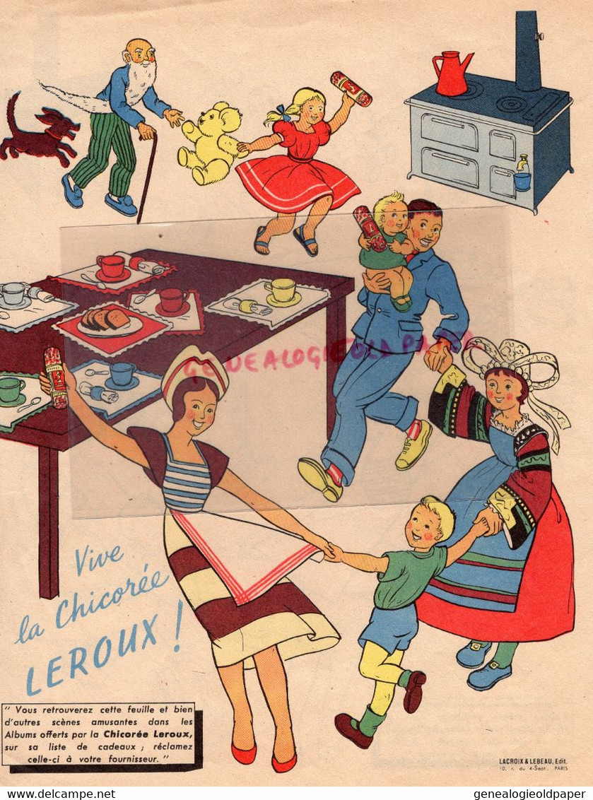 59- ORCHIES- RARE PUBLICITE CHICOREE LEROUX A COLORIER-RONDE ENFANTS-CUISINIERE- EDITEUR LACROIX LEBEAU PARIS - Werbung