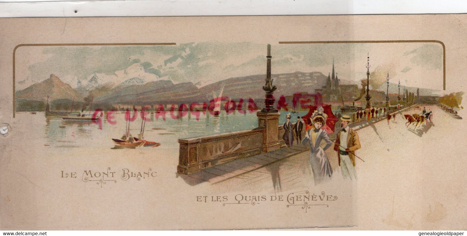 SUISSE- PUBLICITE CHROMO LITHO CARTONNEE- LE MONT BLANC ET LES QUAIS DE GENEVE- HORLOGERIE BIJOUTERIE - Other & Unclassified