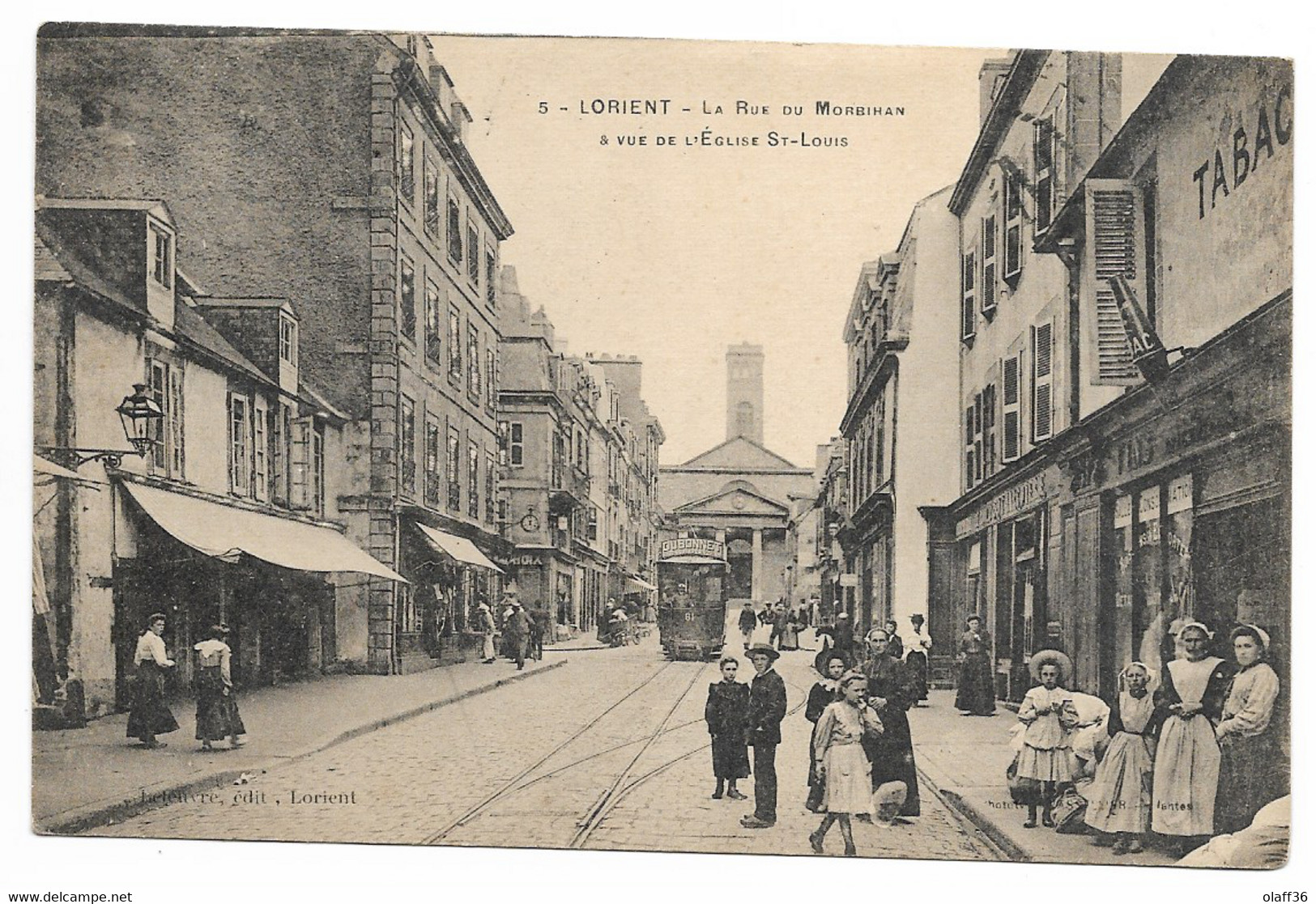 CPA  56 MORBIHAN LORIENT La Rue Du Morbihan Et Vue De L'Eglise St. Louis N°5 - Lorient