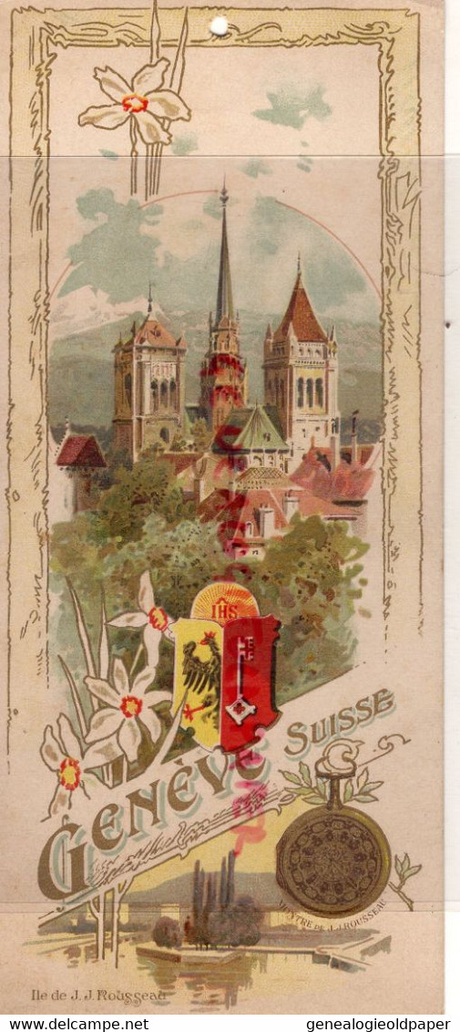 SUISSE- GENEVE- PUBLICITE CHROMO LITHO CARTONNEE- ILE ET MONTRE DE JEAN JACQUES ROUSSEAU - Sonstige & Ohne Zuordnung