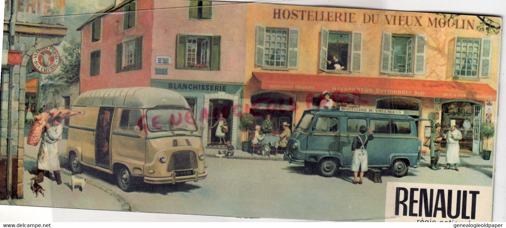 92- BOULOGNE BILLANCOURT- RARE DEPLIANT PUBLICITE RENAULT ESTAFETTE -HOSTELLERIE DU VIEUX MOULIN-BOUCHERIE BOUCHER