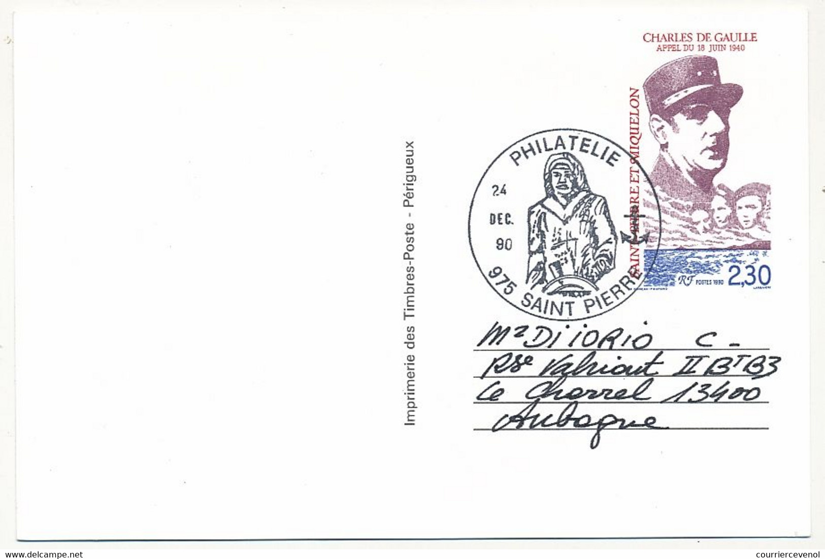 ST PIERRE MIQUELON => Entier (CP- Charles De Gaulle, Oblit Philatélie 975 Saint Pierre - Interi Postali