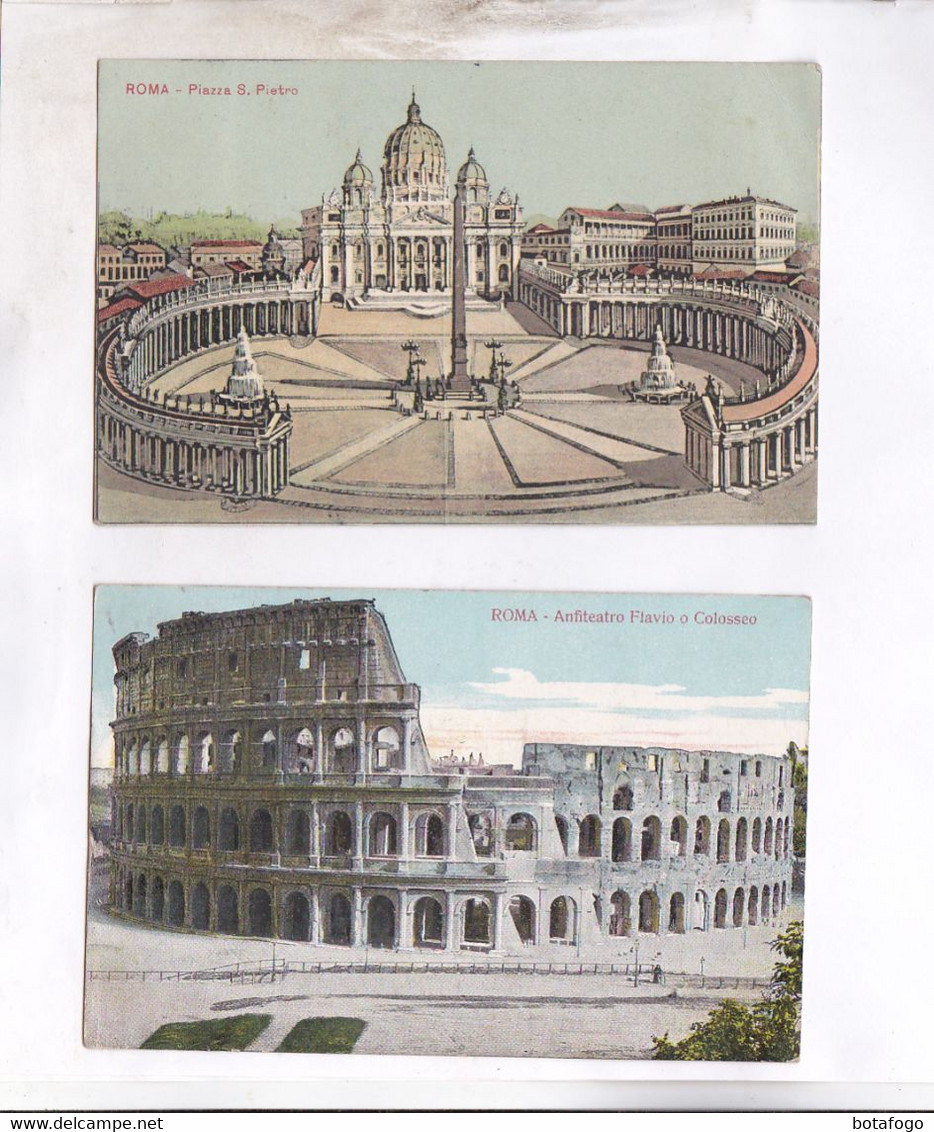 2 CPA ROMA,  COLOSSEO   Y PIAZZA S.PIETRO  En 1909! (voir Timbres) - Collezioni & Lotti