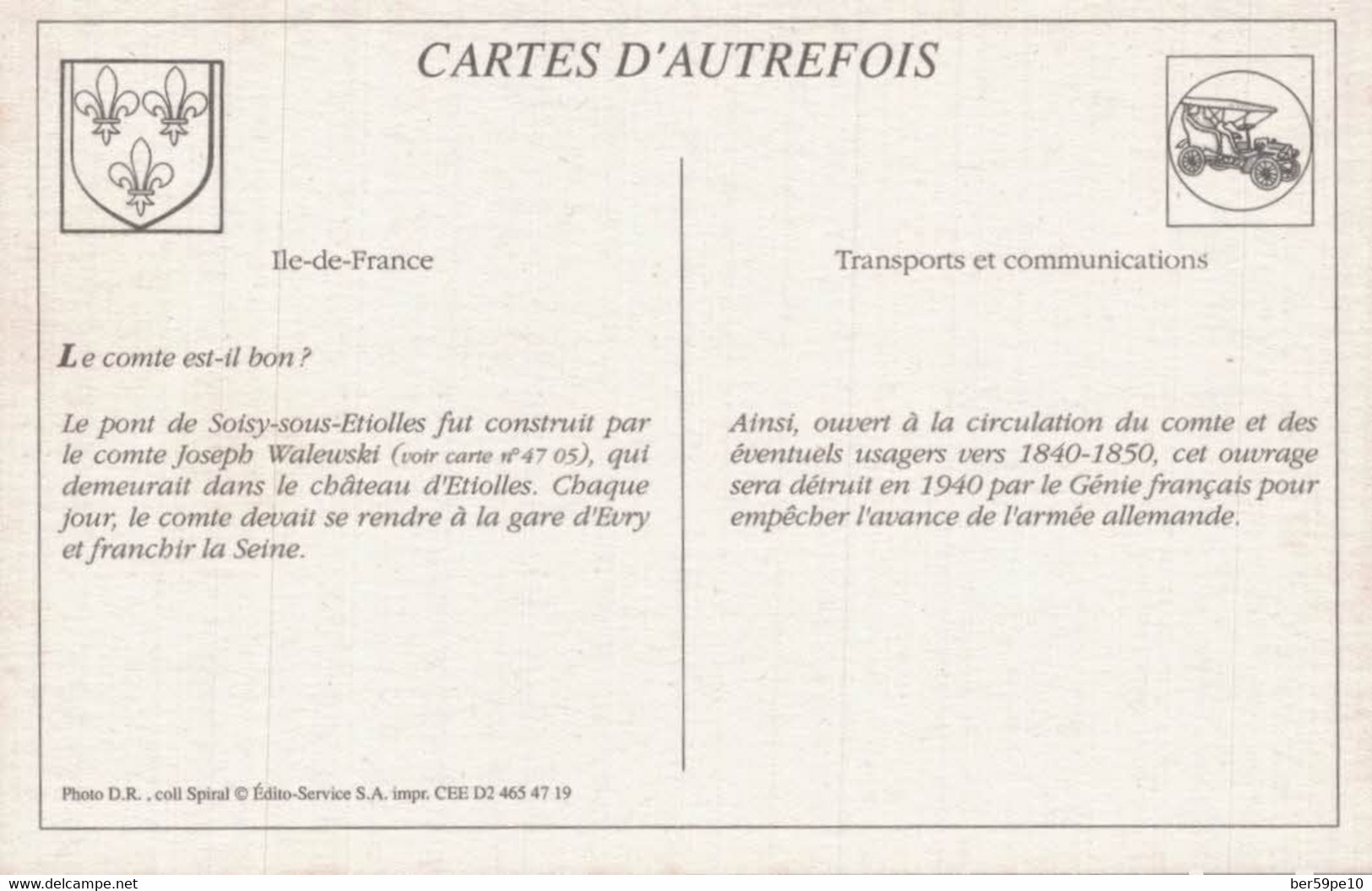 CARTE D'AUTREFOIS  TRANSPORTS ET COMMUNICATIONS ILE-DE-FRANCE LE COMTE EST-IL BON ? - Ile-de-France