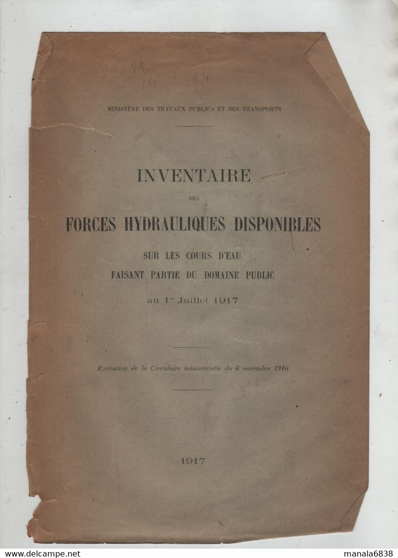 Inventaire Des Forces Hydrauliques Disponibles Cours D'eau Domaine Public 1917 Ministère TP Et Transports - Altri & Non Classificati