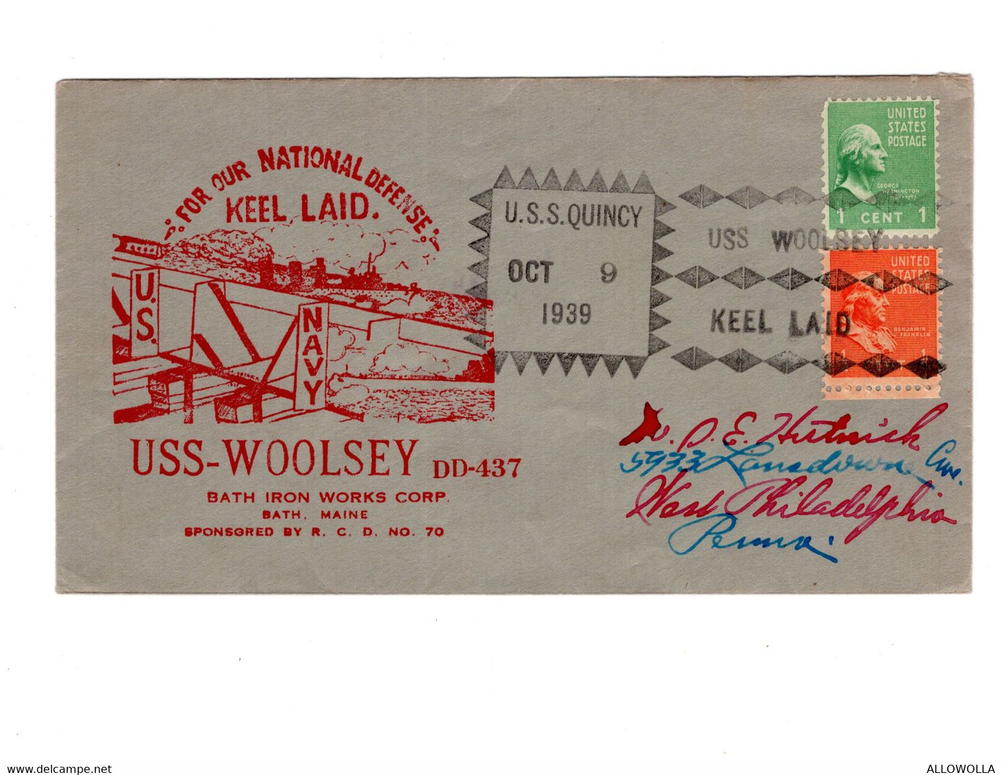 16418 " U.S.S. WOOLSEY-DD437-OCT. 9,1939 " - 1851-1940