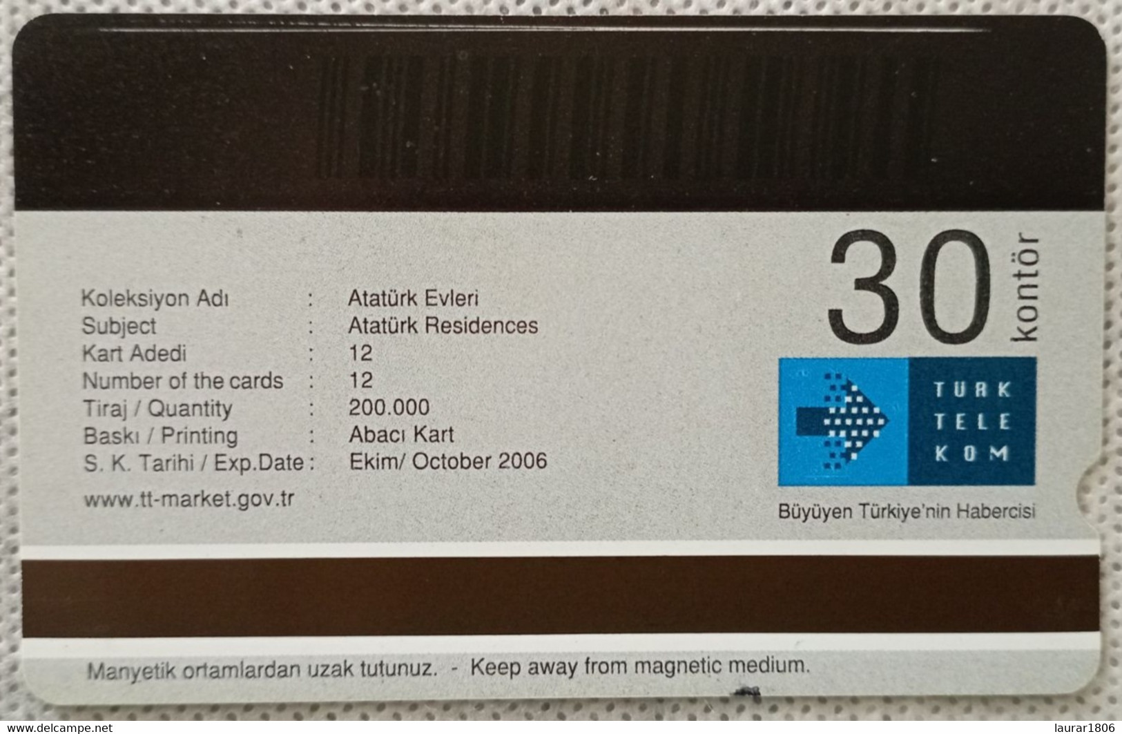TELECARTE PHONECARD MAGNETIQUE TURQUIE - TÜRK TELEKOM - Résidences ATATURK - 30 U - 2006 - EC - Türkei