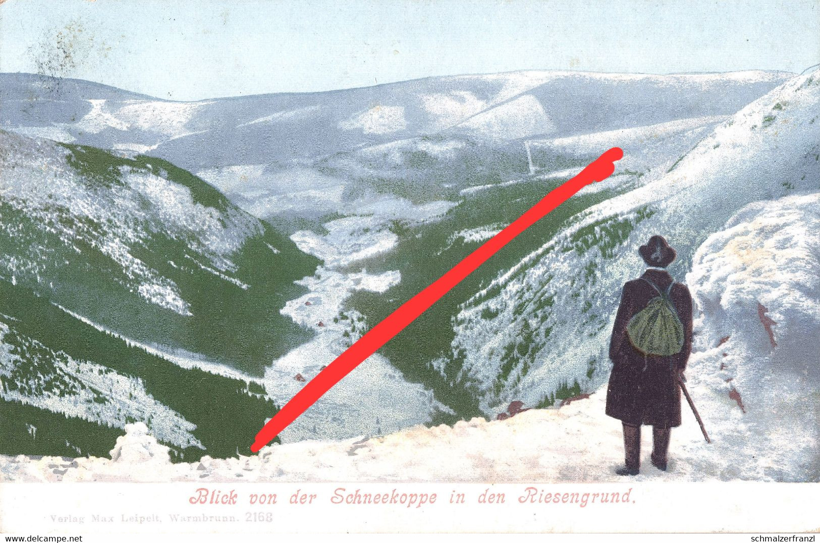 Photochromie AK Riesengrund Obri Dul Udoli Schneekoppe Winter Petzer Pec P Snezkou Riesengebirge Leipelt Warmbrunn 2168 - Sudeten