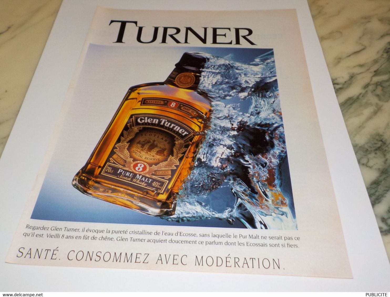 ANCIENNE PUBLICITE PUR MALT GLEN TURNER 1993 - Alcools