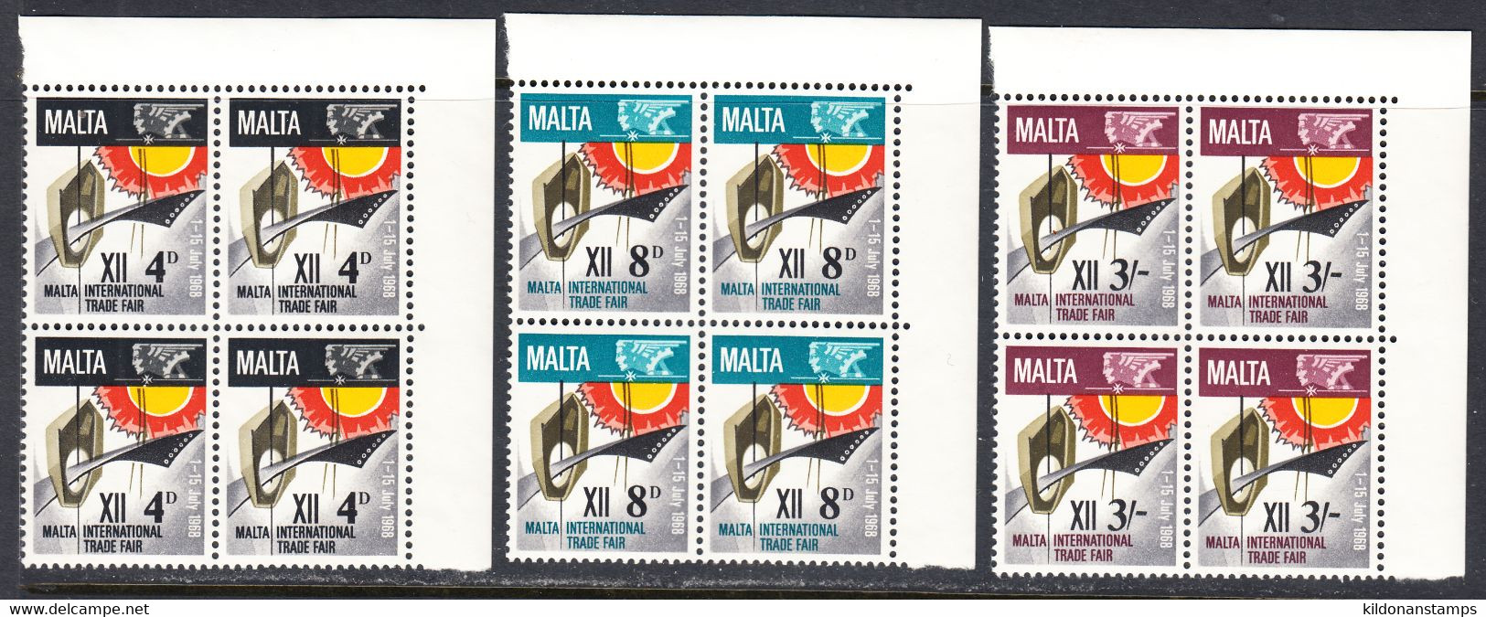 Malta 1967-68, Mint No Hinge, Blocks, Sc# 378-386 - Malta