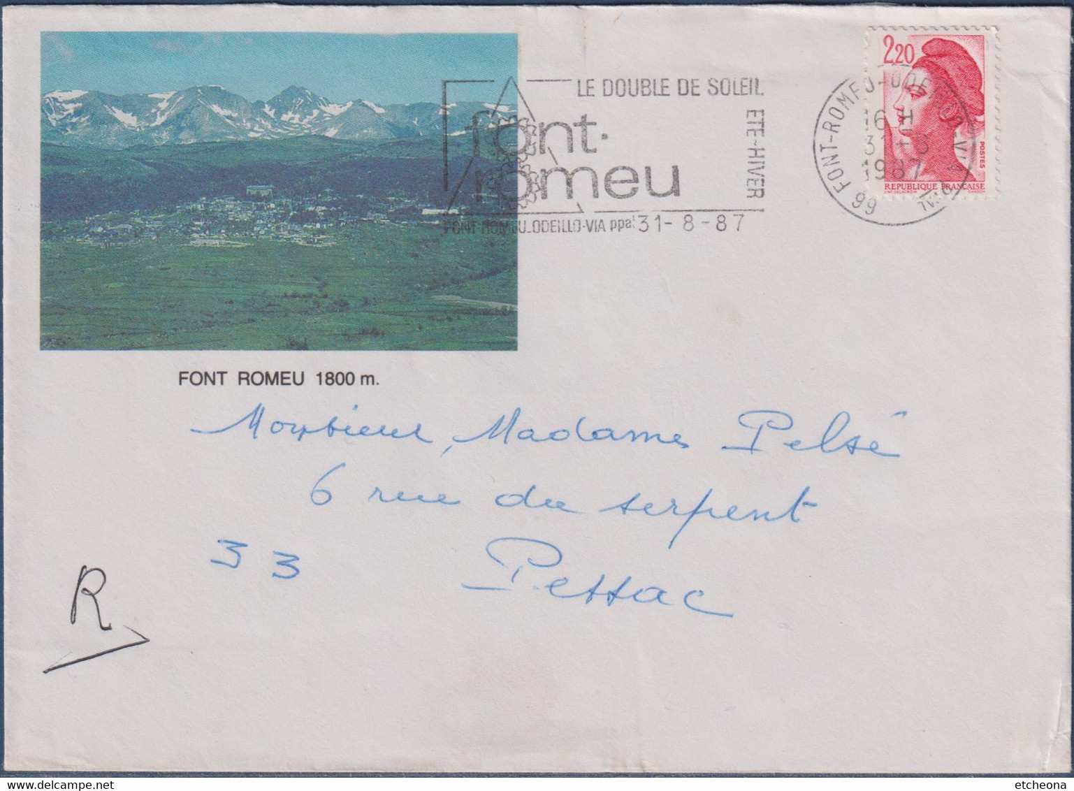 Enveloppe Illustré Font Romeu Odeillo-Via 31.8.87 Illustration Flamme Le Double De Soleil été-hiver Timbre 2376 Marianne - Zonder Classificatie