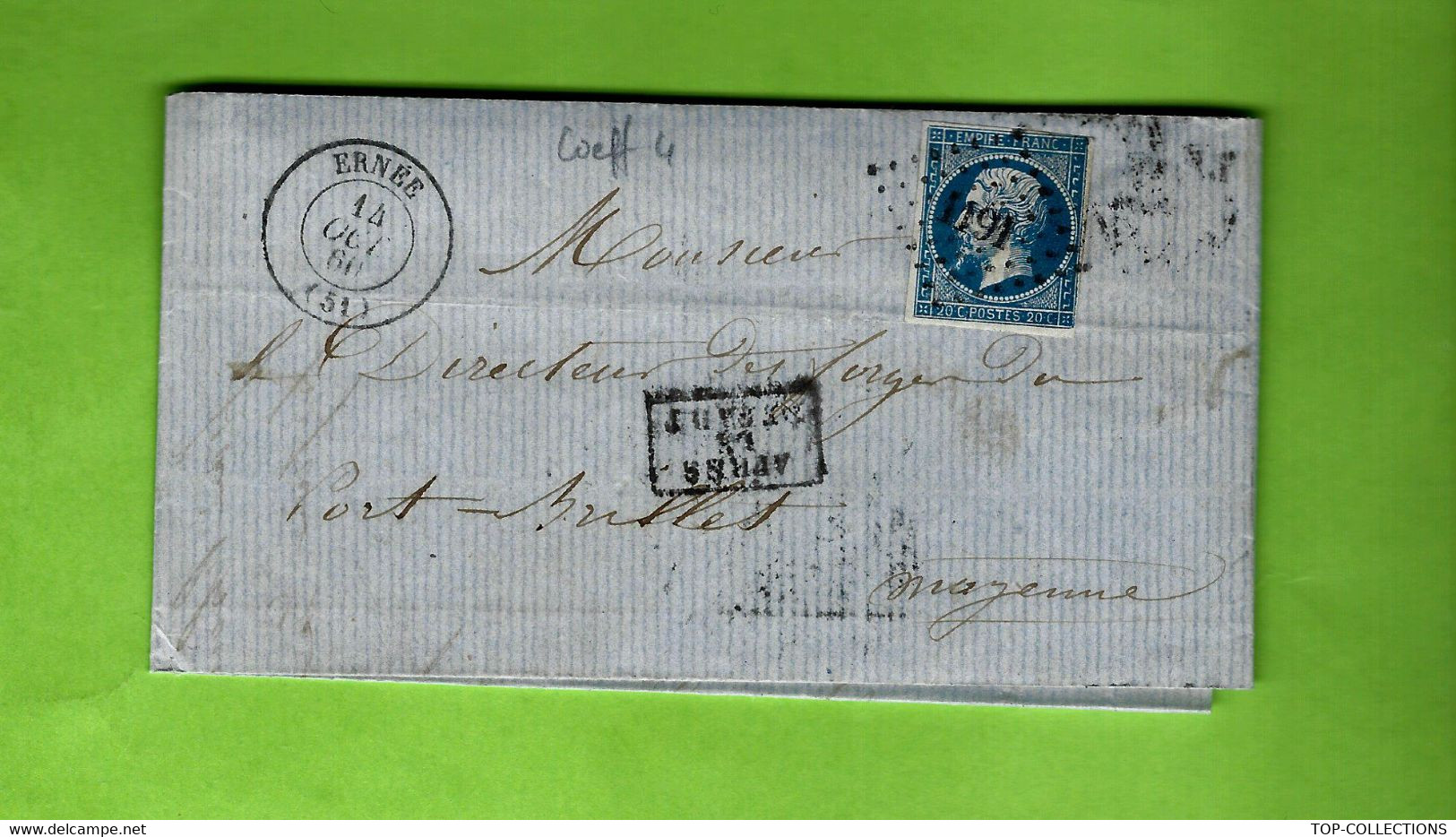 1860 TIMBRE EMPIRE Non Dentelé Petits Chiffres  1191 Ernée Mayenne Pour Port Brillet Près Laval Cachet APRES LE DEPART - 1849-1876: Klassik