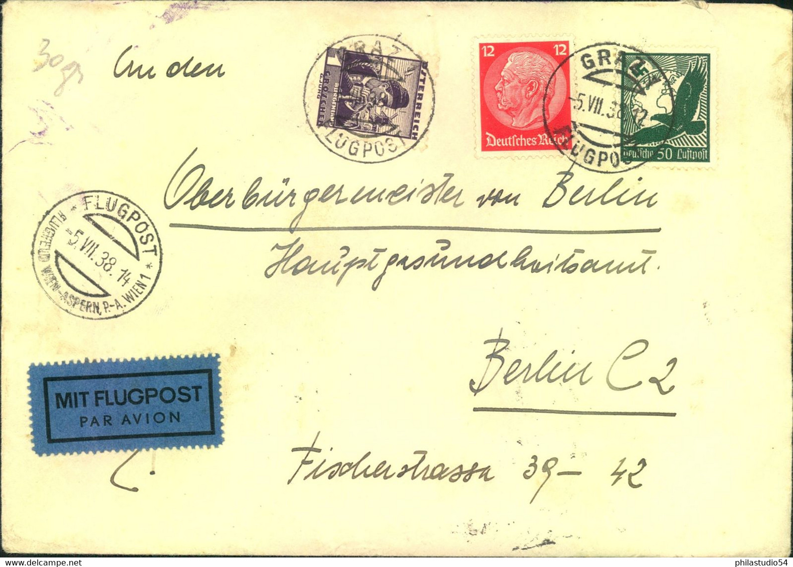 1938, OSTMARK: Luftpost Ab WIEN Nach Berlin - Otros & Sin Clasificación