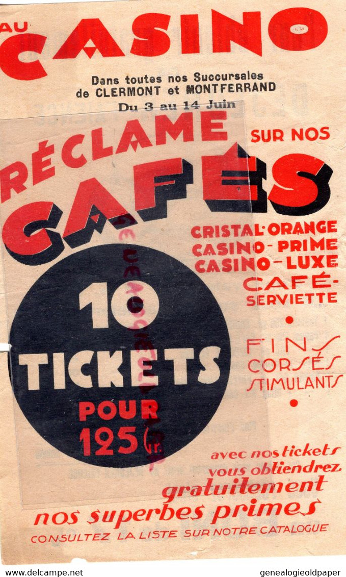 63- CLERMONT FERRAND- MONTFERRAND- RARE PUBLICITE MAGASIN AU CASINO- RECLAME POUR CAFES CAFE - Reclame