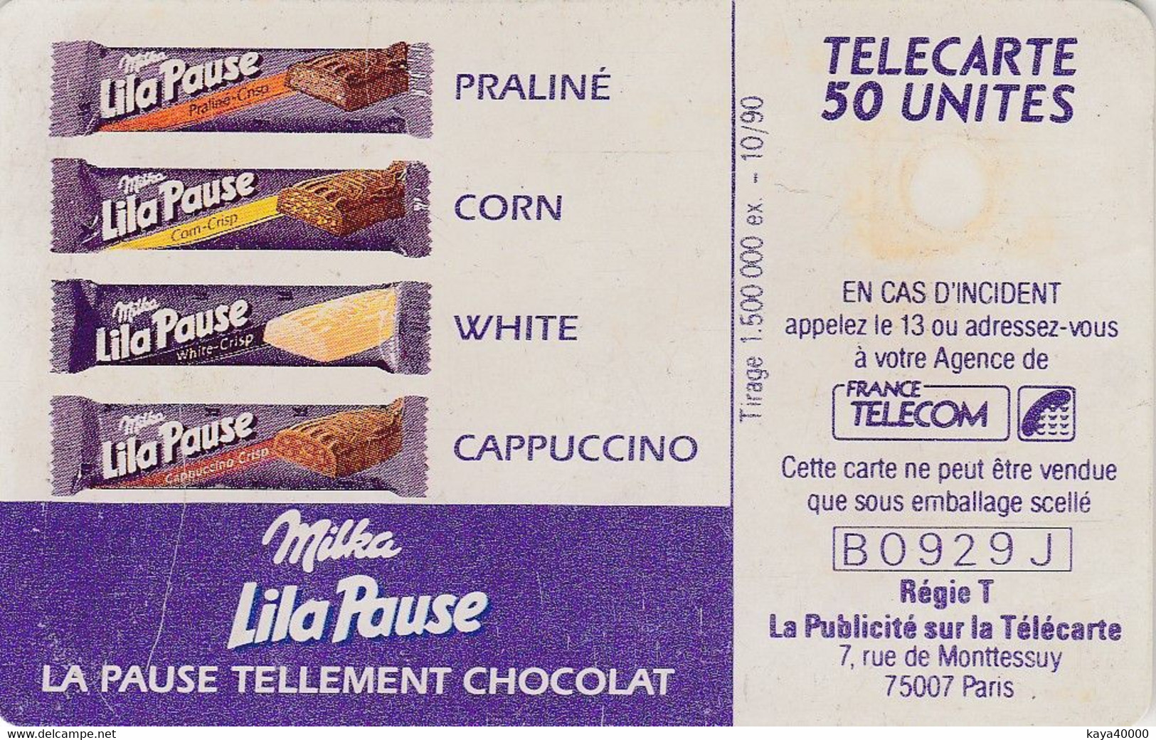 Télécarte  Francetélécom    #  LILA  Pause  # - 1990