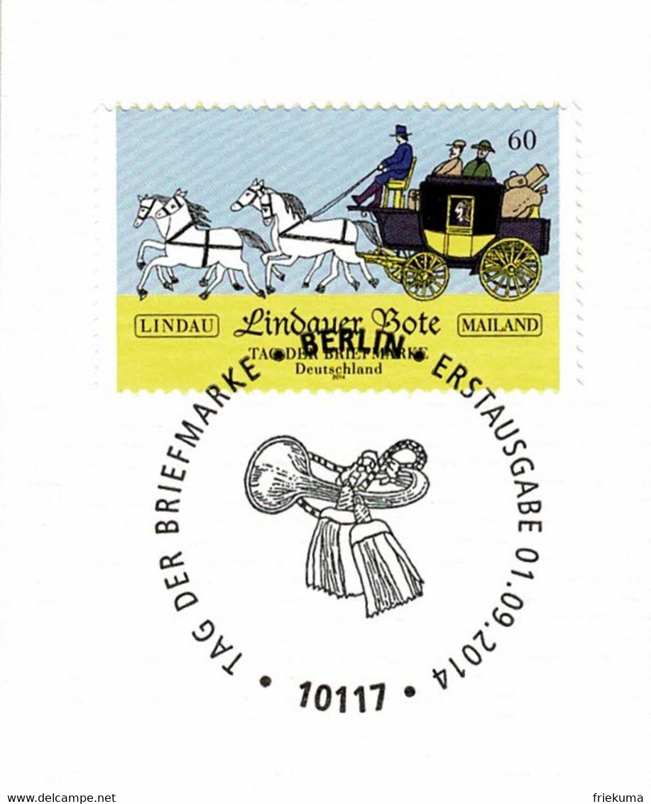 Deutschland 2014, Ersttagstempel Tag Der Briefmarke Lindauer Bote, Postkutsche / Diligence Postale / Stagecoach - Diligences