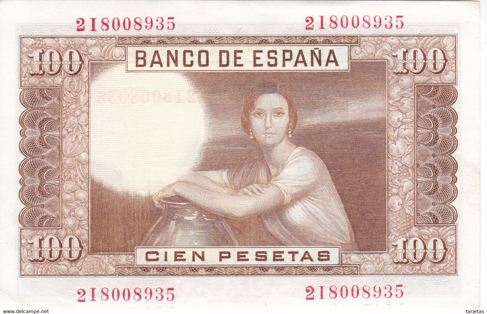 BILLETE DE ESPAÑA DE 100 PTAS DEL 7/04/1953 SERIE 2I SIN CIRCULAR (UNC) (BANKNOTE) - 100 Pesetas