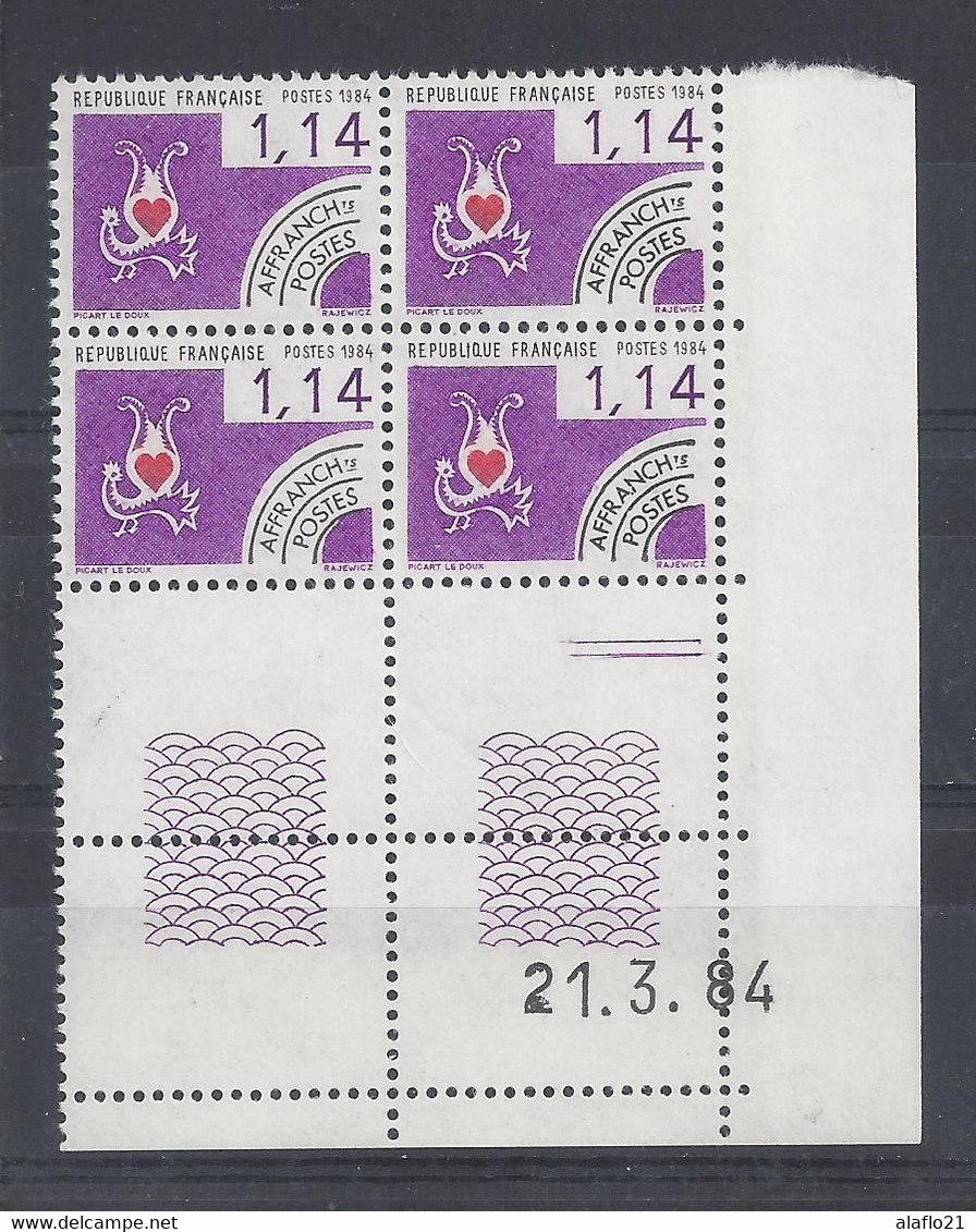 PREOBLITERE N° 182 - COEUR - Bloc De 4 COIN DATE - NEUF** - 21/3/84 - Precancels