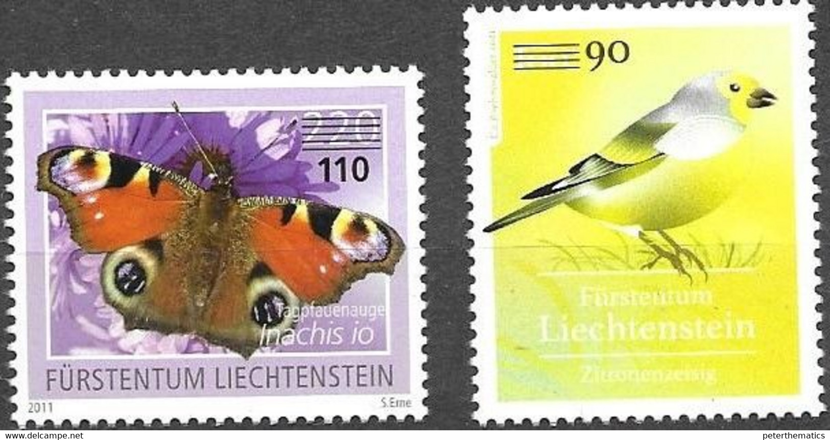 LIECHTENSTEIN, 2022, MNH, INSECTS,BIRDS, BUTTERFLIES, 2v, OVPERPRINTS , DEFINITIVES - Altri & Non Classificati