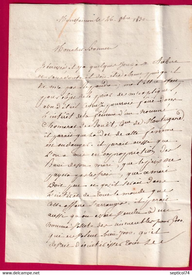 MENTION MANUSCRIT MONTFAUCON HAUTE LOIRE POUR YSSINGEAUX 1830 TAXE LOCALE PRECURSEUR BOITE RURALE ?? LETTRE COVER FRANCE - 1801-1848: Precursors XIX