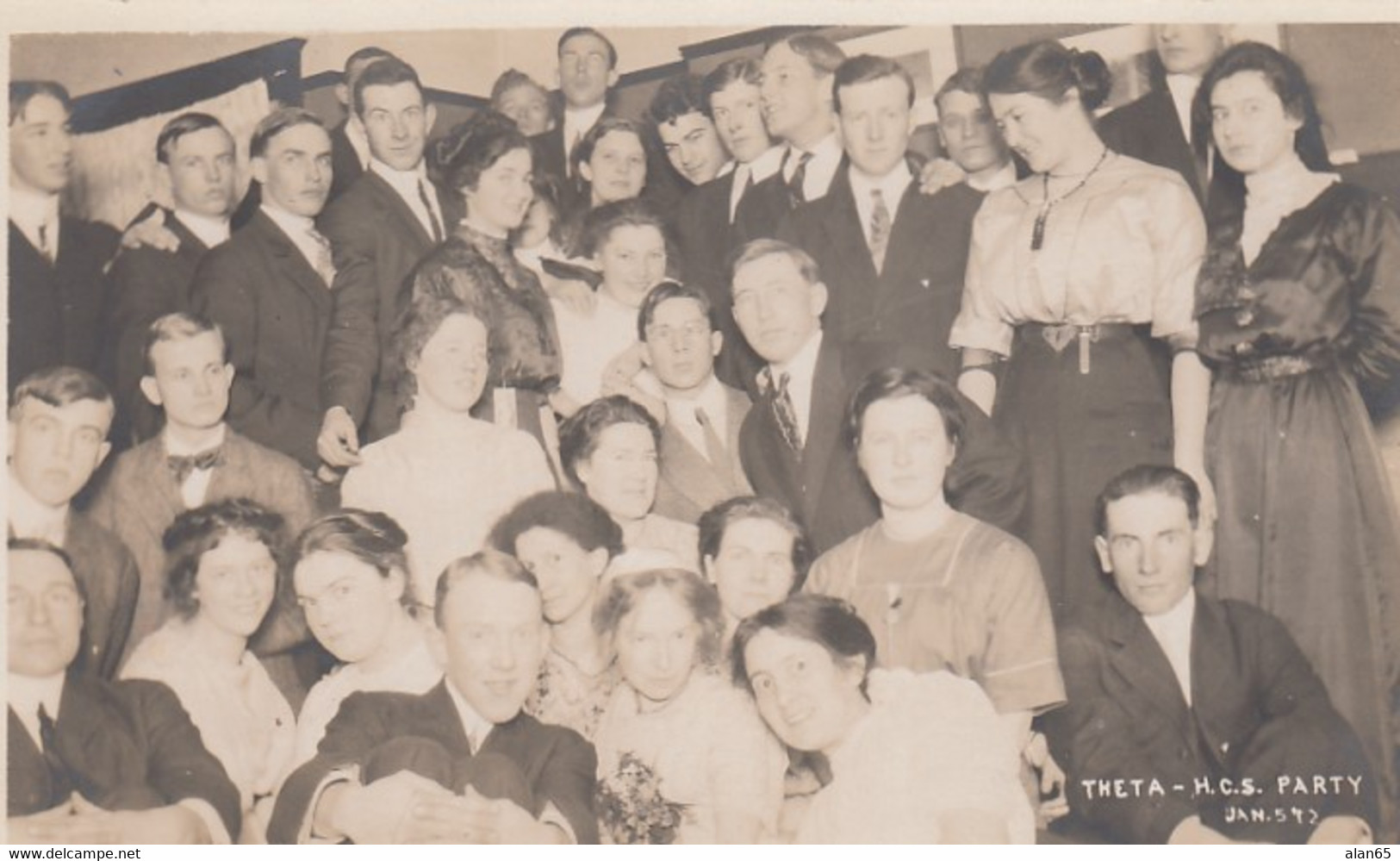 Tacoma Washington, University Of Puget Sound Theta KCS Party, Group Of Fraternity Sorority  C1910s Real Photo Postcard - Tacoma