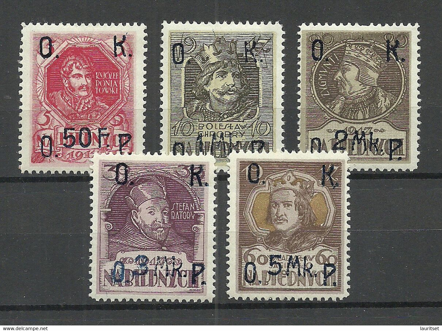 Poland Polska 1917 Polish Royality Kings Könige Overprinted Set Of 5 * - Ongebruikt