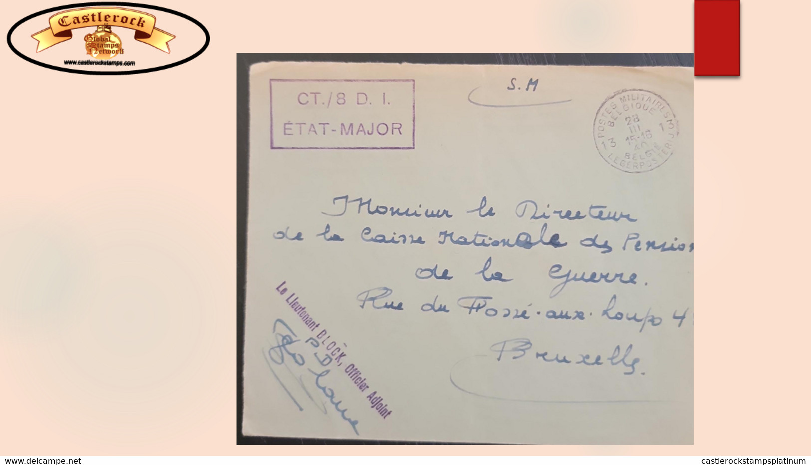 O) 1940 BELGIUM, MILITARY, OFFICIAL MAIL, LIEUTENANT BLOCK, ASSISTANT STAFF OFFICER, CIRCULATED TO BRUSSELS, XF - Autres & Non Classés