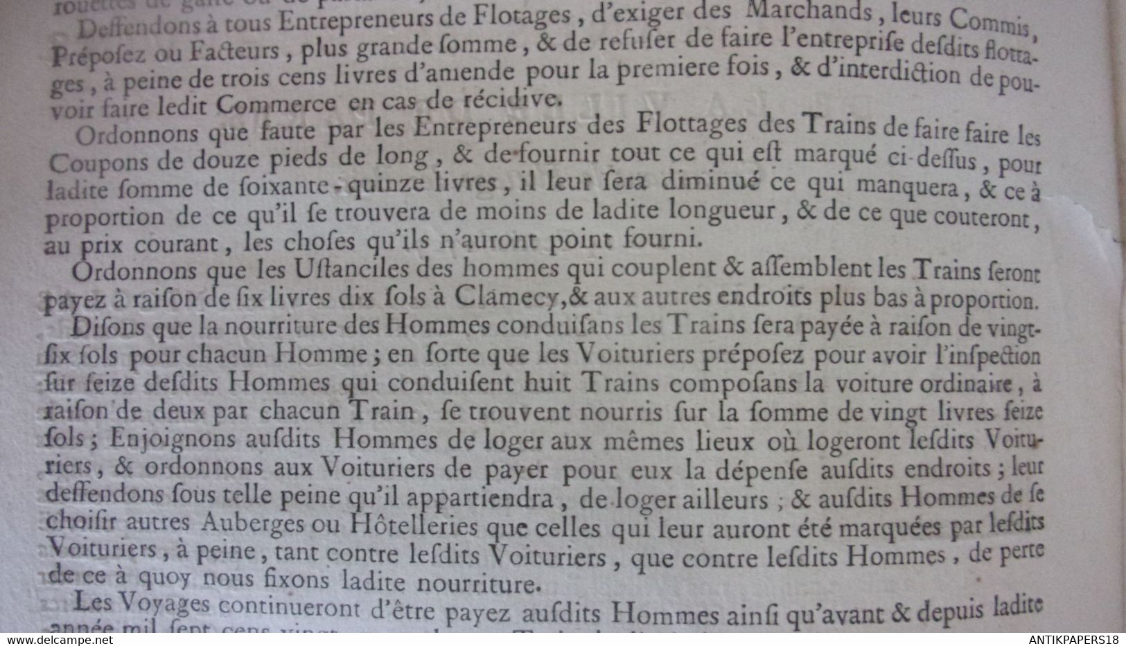1727 FLOTTAGE DU BOIS CLAMECY NIEVRE YONNE LUCY COLANGE ARCY CURE BEFFY REGNY VERMANTON CRAVANT... DE PAR LES PREVOST