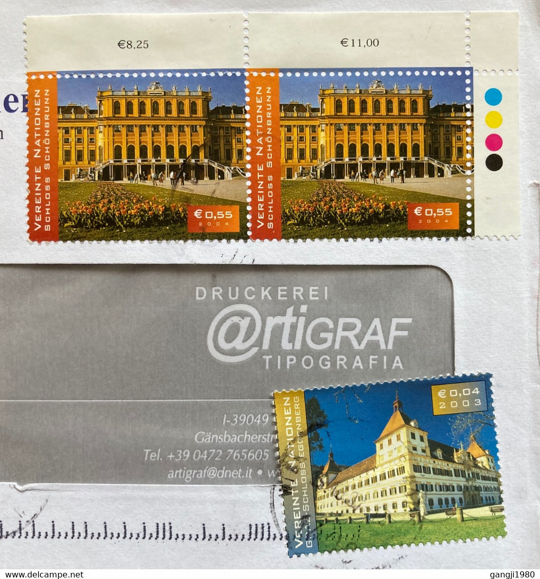 UNITED NATION-AUSTRIA WIEN 2004, AIRMAIL COVER,7 STAMPS ,RAILWAY ON BRIDGE,BUILDING,ARCHITECTURE - Covers & Documents