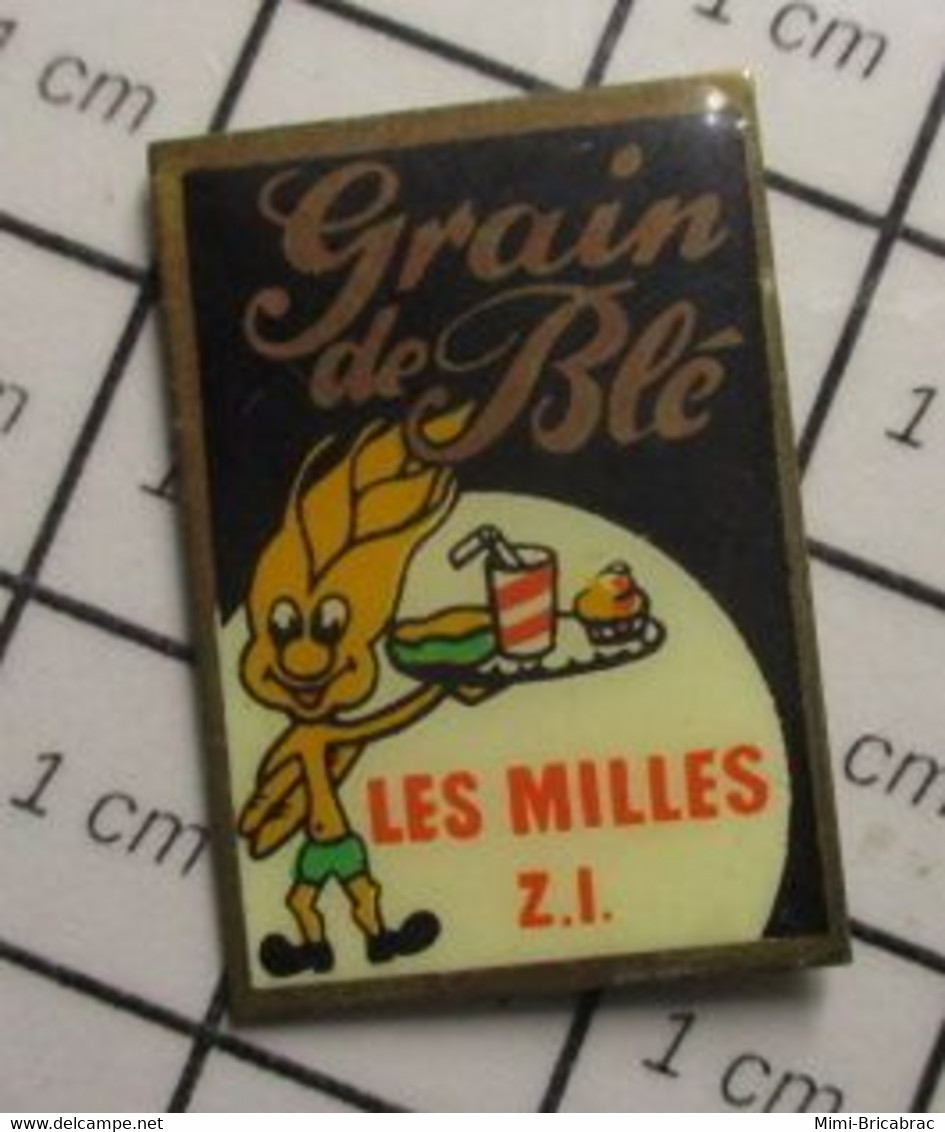 611a Pin's Pins / Beau Et Rare / THEME : ALIMENTATION / FAST-FOOD GRAIN DE BLE ZONE INDUSTRIELLES LES MILLES - Alimentation