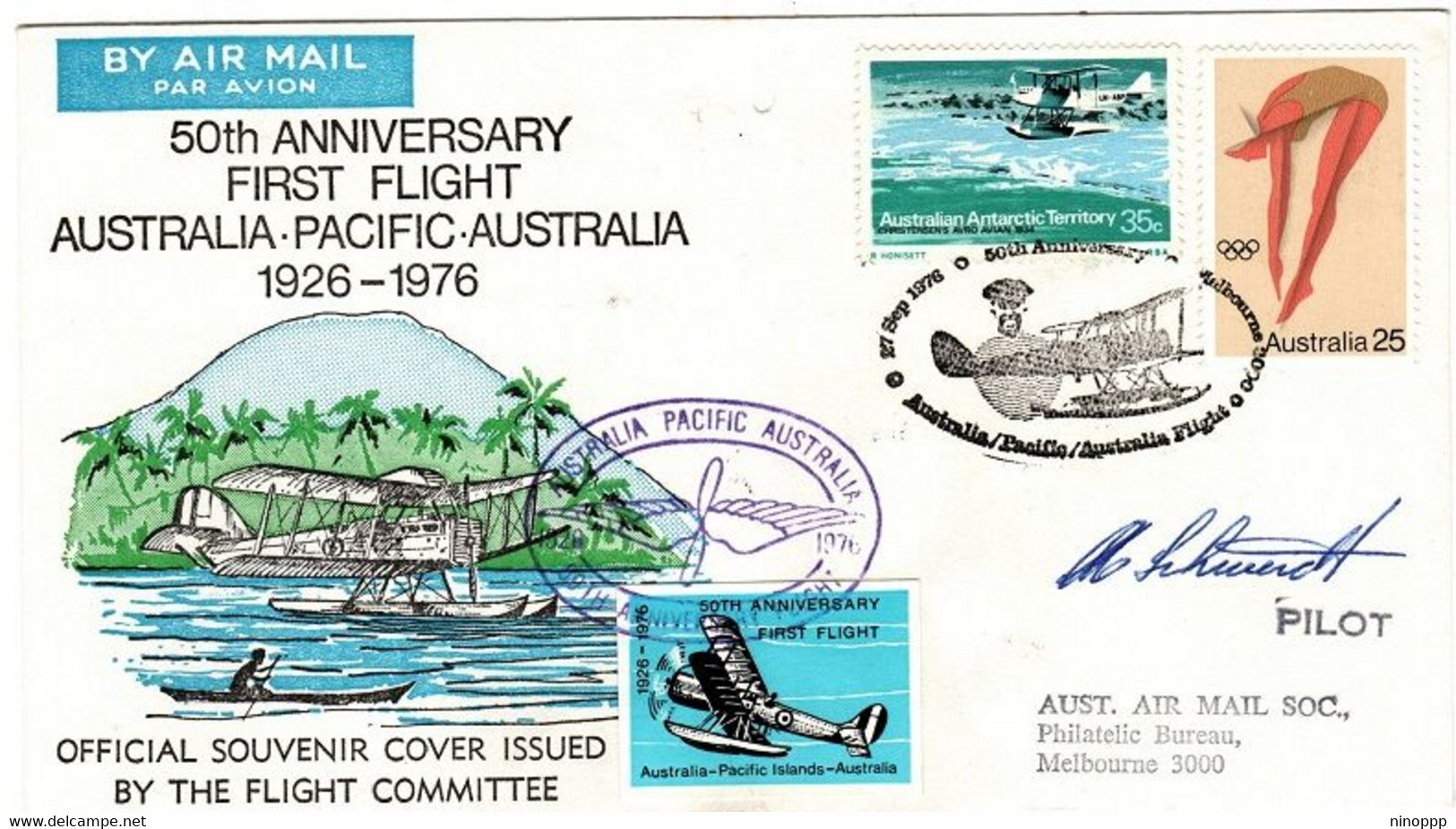 Australia 1976 50th Anniversary First Flight Australia-Pacific-Australia, Official Souvenir Cover - First Flight Covers