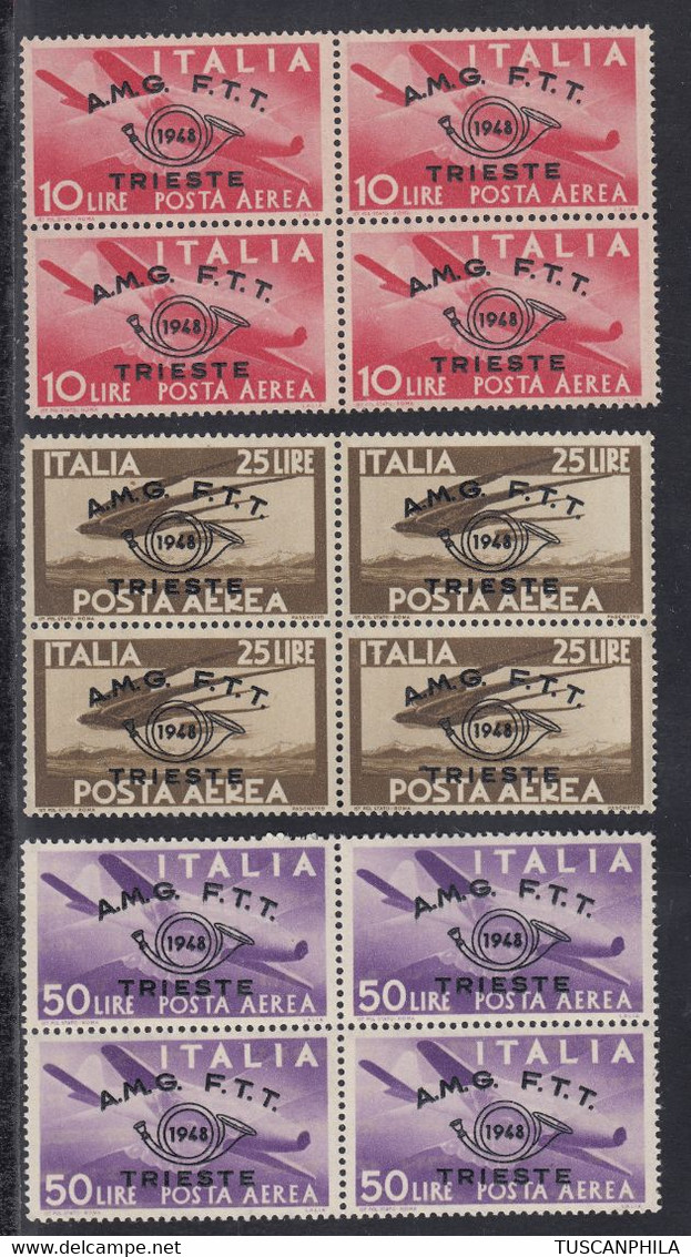 Trieste AMG-FTT Serie Di 3 Valori In Quartina Sass. A17/A19 MNH** Cv. 18 - Poste Aérienne