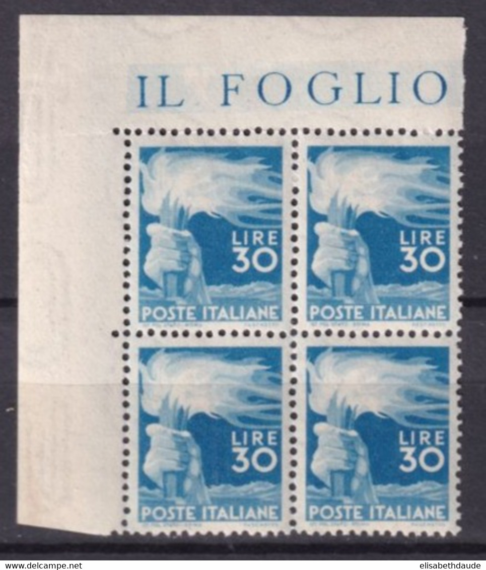 ITALIE - 1945 - YVERT N°501 BLOC De 4 ! ** MNH - COTE = 2160+ EUR. - Neufs