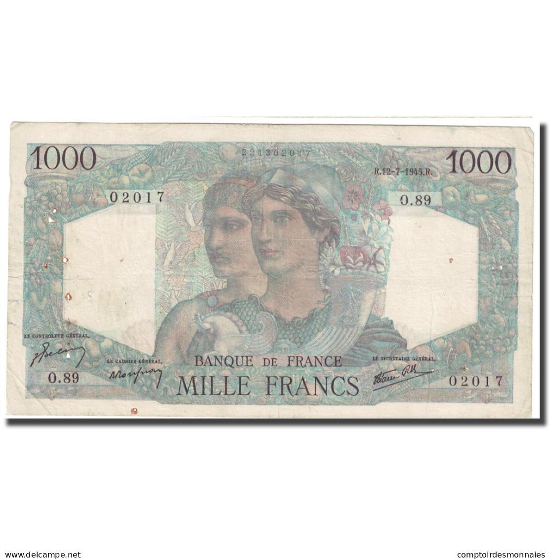 France, 1000 Francs, Minerve Et Hercule, 1945, 1945-07-12, TTB, Fayette:41.6 - 1 000 F 1945-1950 ''Minerve Et Hercule''